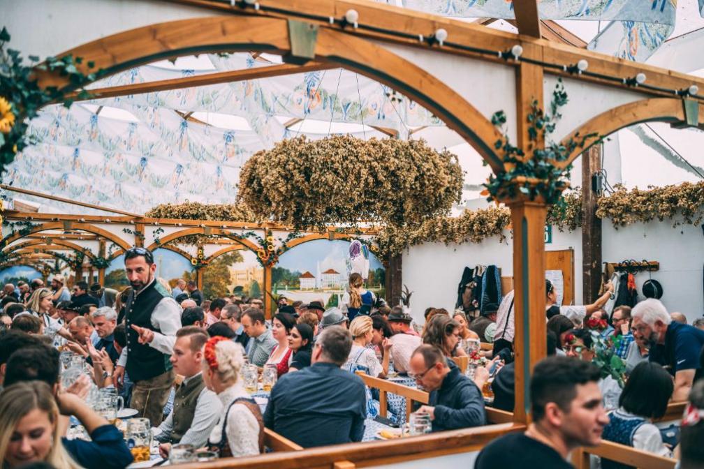Der Hopfen ist allgegenwärtig im Hofbräuzelt. 